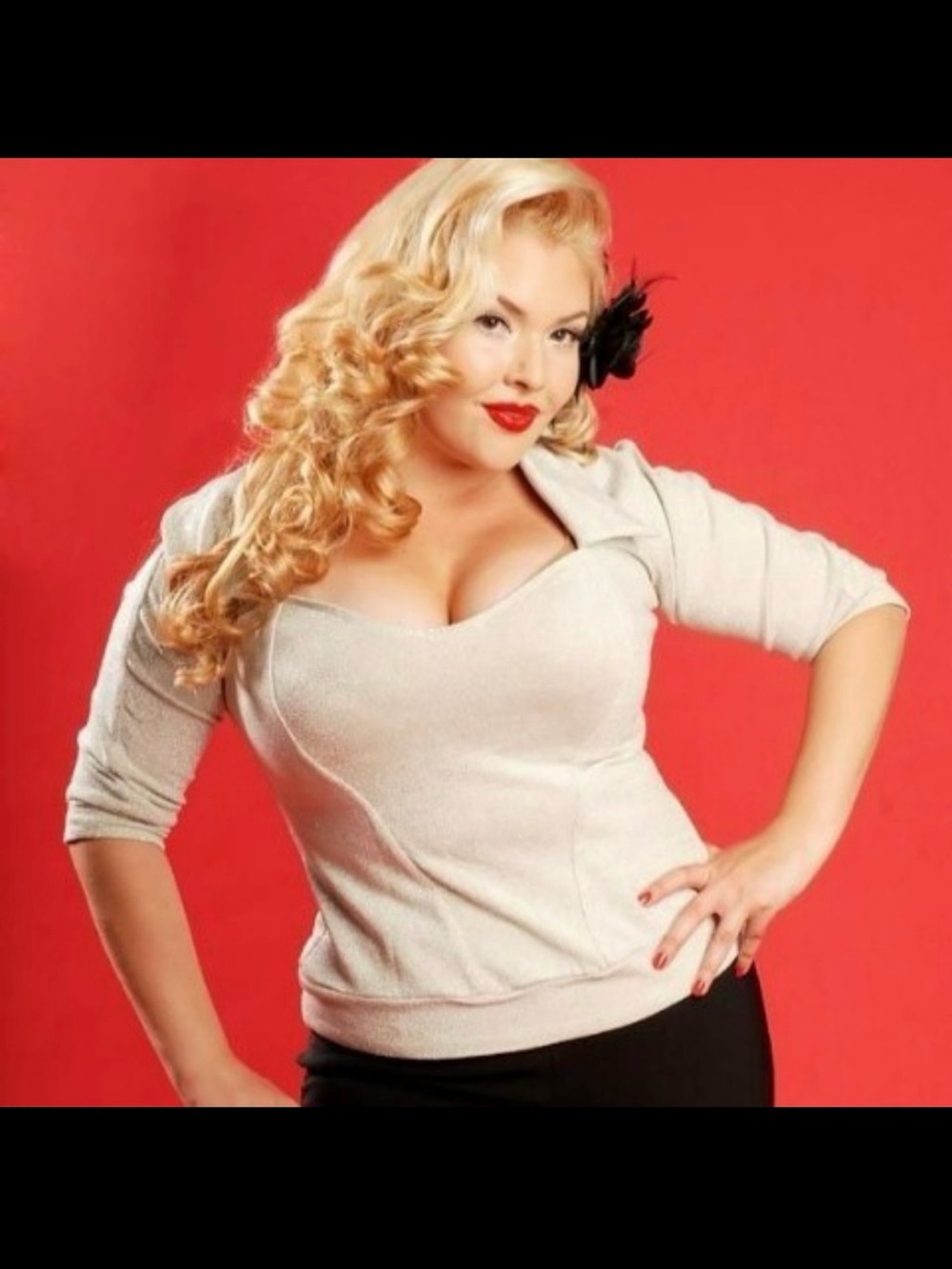 Pinup Couture Off-the-Shoulder Cream Sweater Top